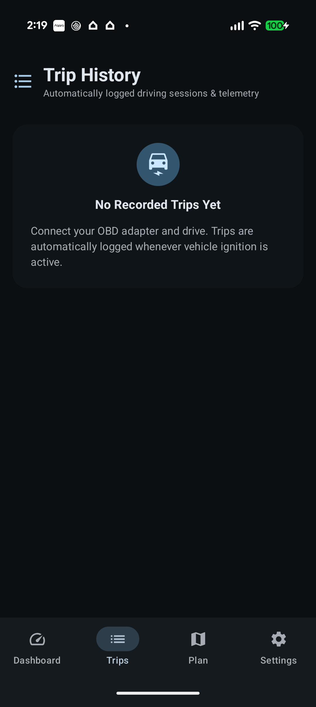 IONIQ Telemetry Trips Analytics Screen