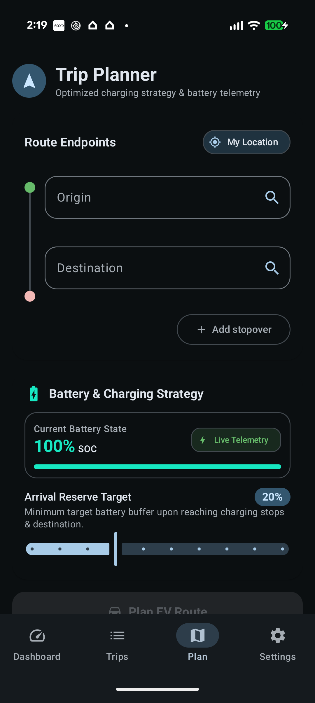 IONIQ Telemetry EV Route Planner Screen